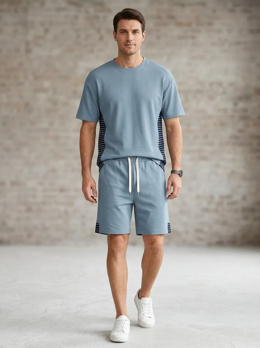 Men's Striped-Side-Panel T-Shirt and Shorts Set