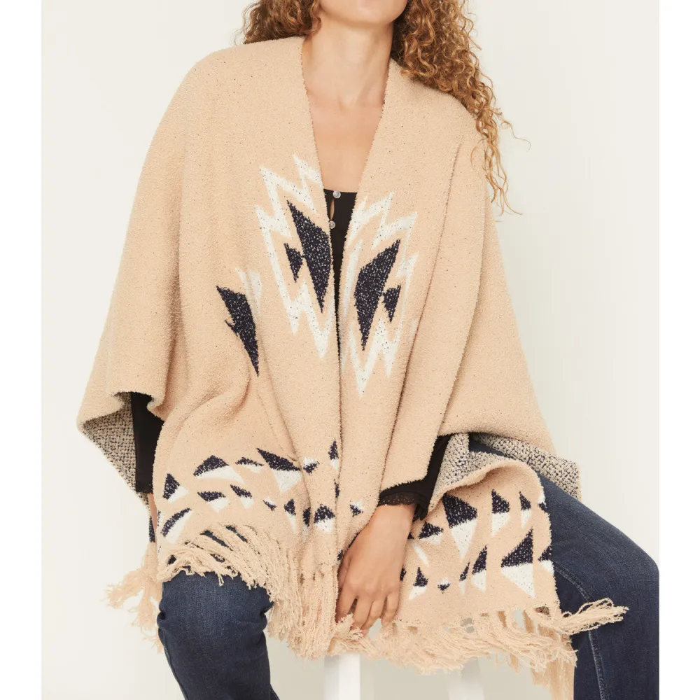 Classic Southwestern Fringe Open Front Sweater