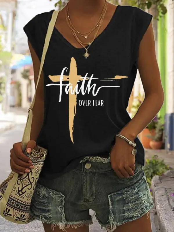 Women's Faith Over Fear Print Sleeveless T-Shirt