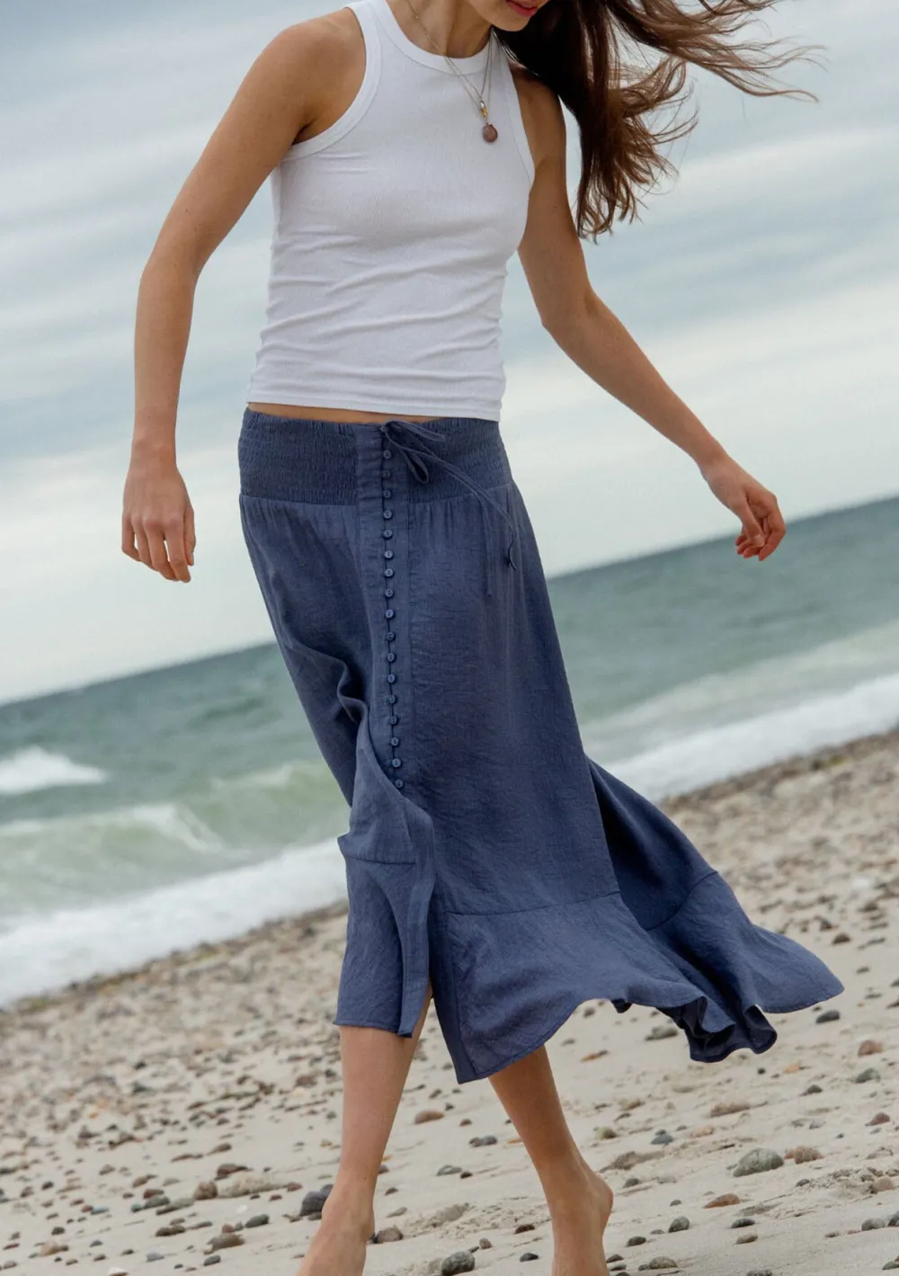 Smocked Drawstring Waist Skirt