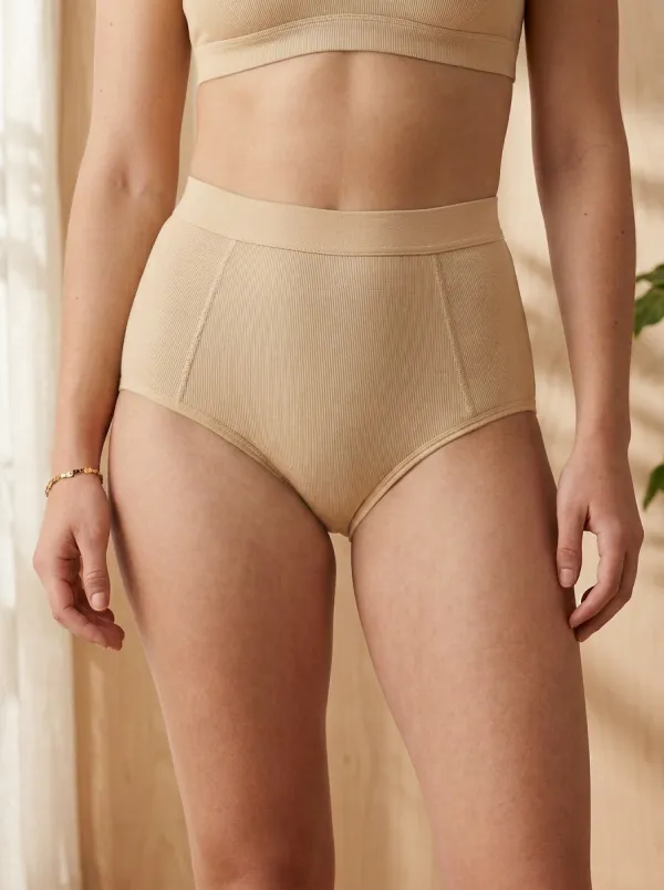 Women's Cozy Home Sage Green Ribbed High-Waisted Panties