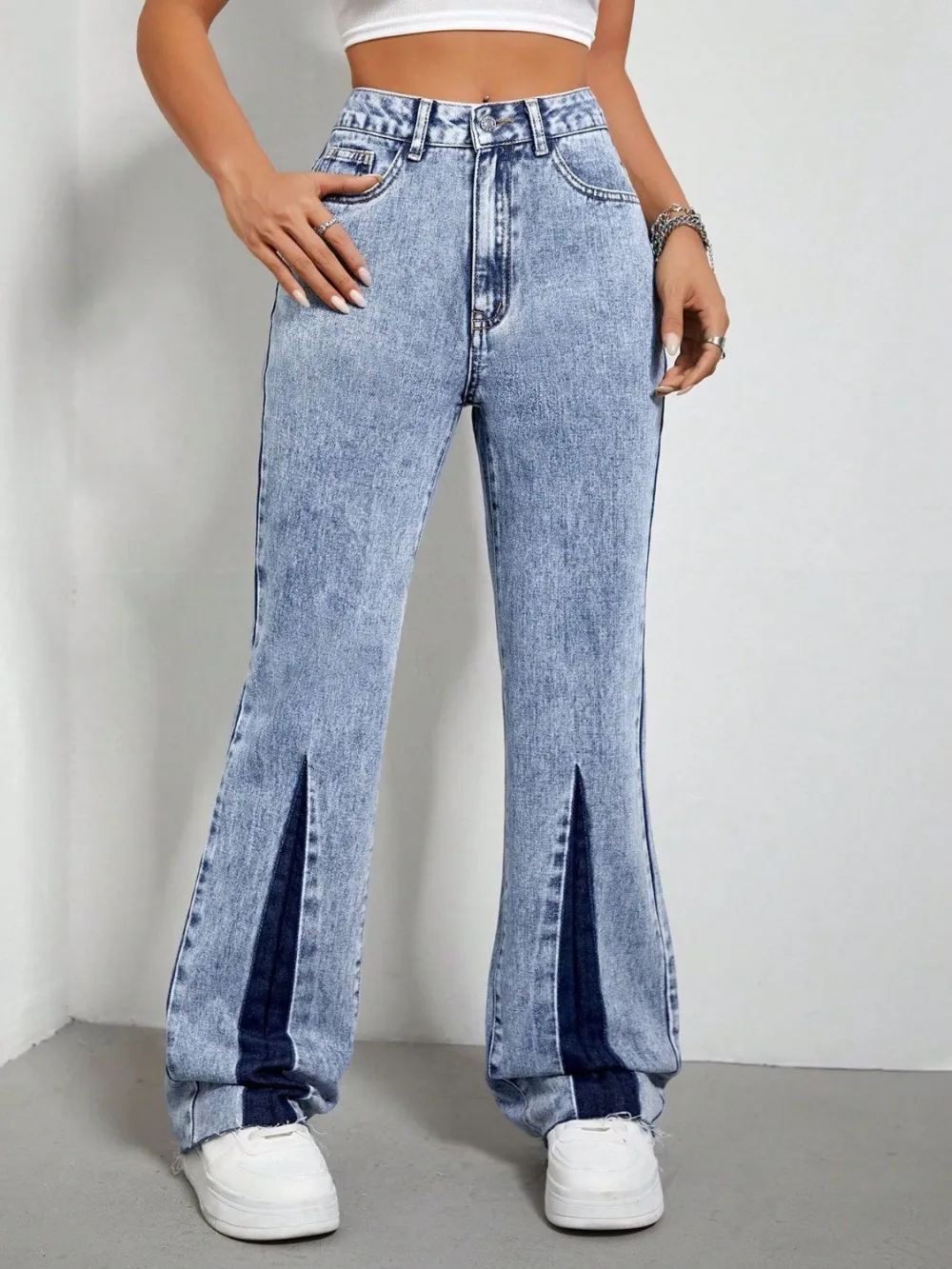 Washed Flare Leg Pocketed Denim Jeans