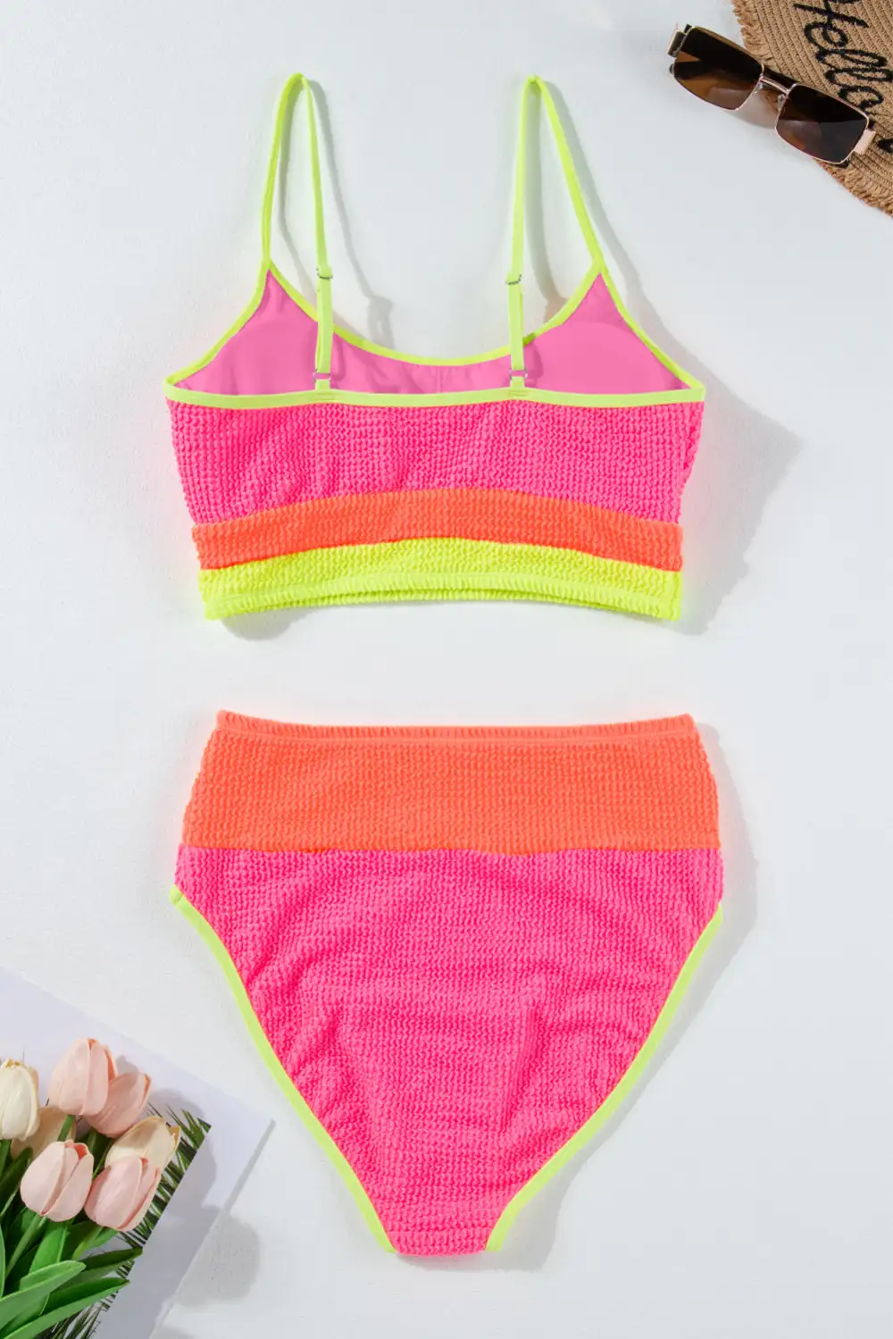 Blocked Pattern High Waisted Bikini Swim Set
