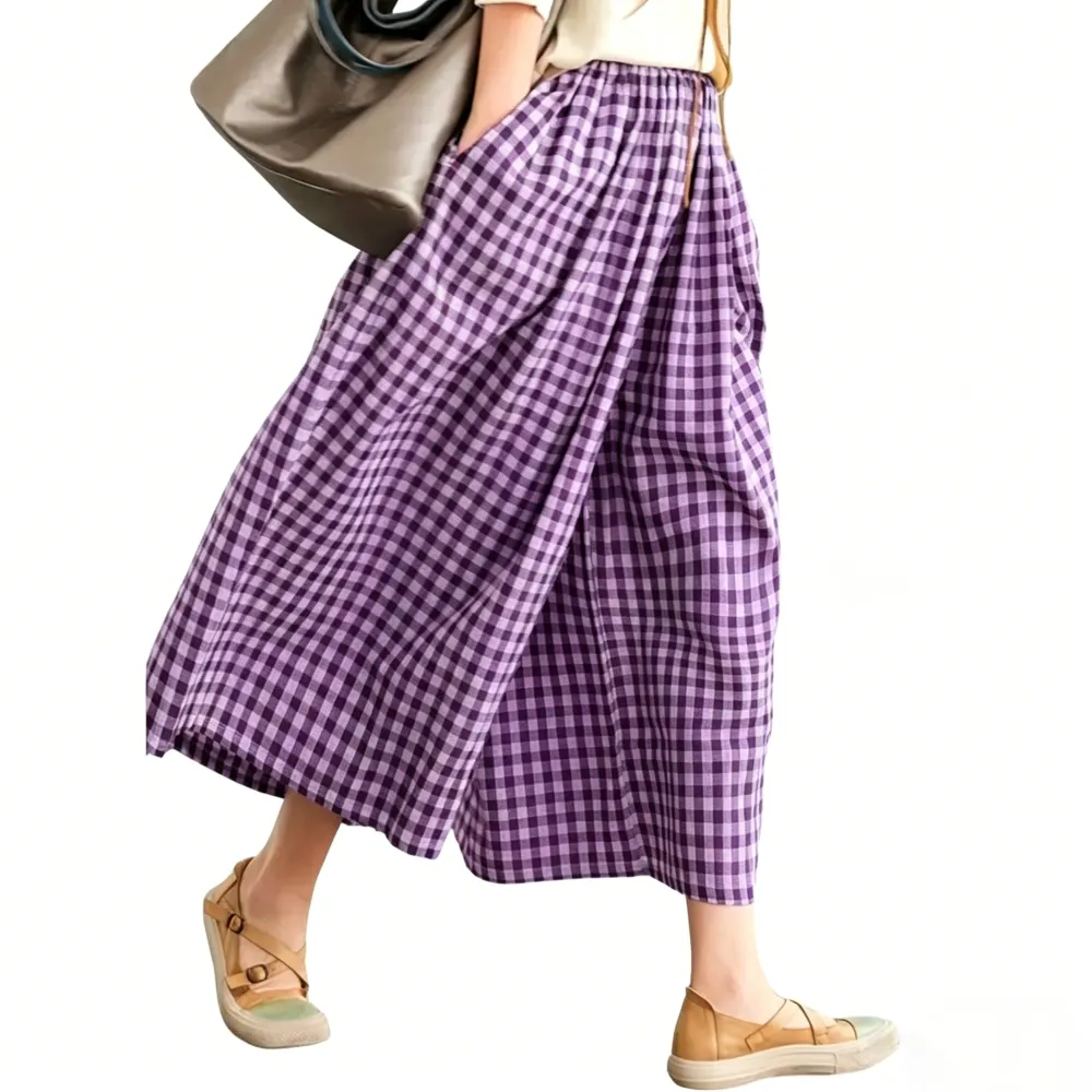 Women's Cotton & Linen Wide-Leg Capri Pants