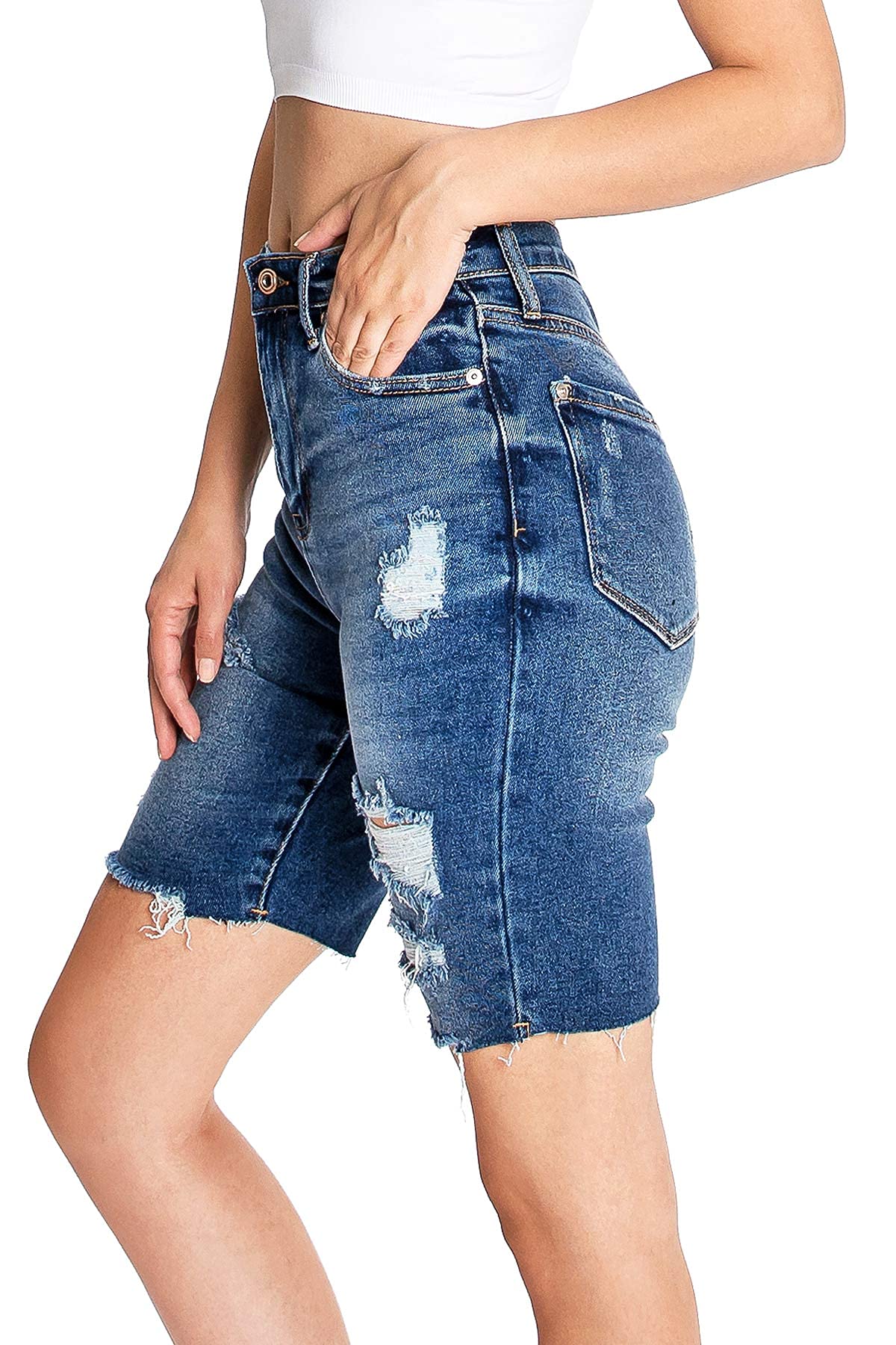 Medium Blue Cut - Off Bermuda Shorts