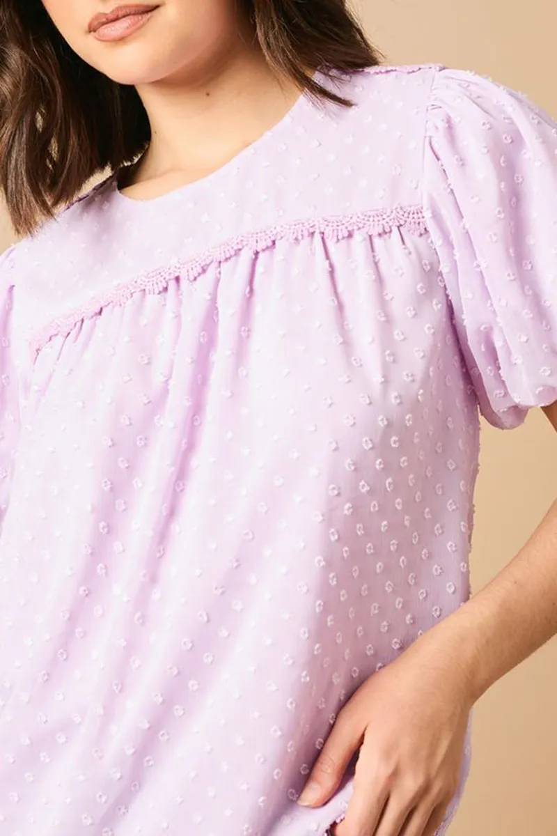 Casual Style Crew Neck Puff Sleeve Blouse