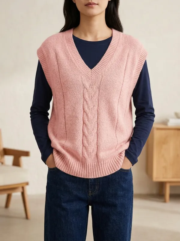 Textured Cable Vneck Sweater Vest