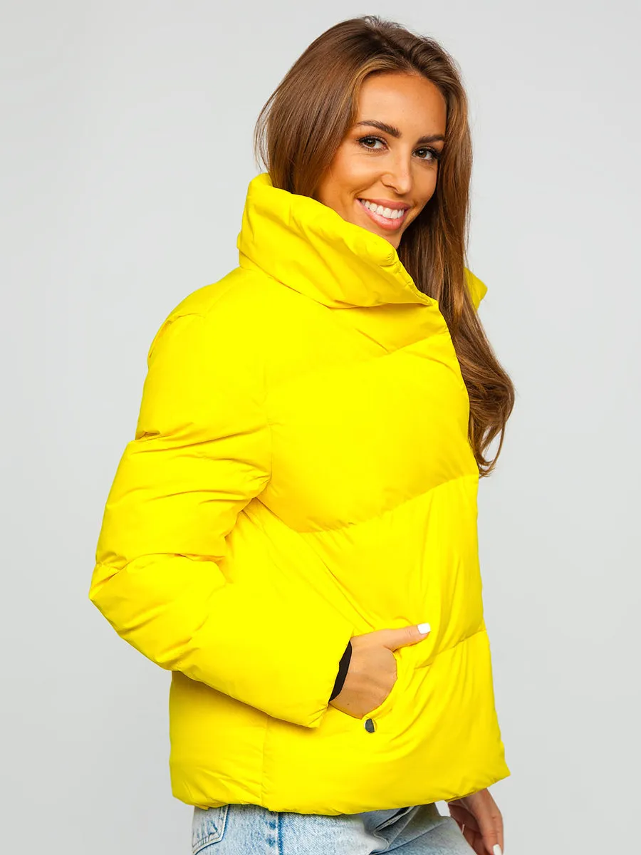 Women's Yellow Quilted Winter Jacket Without Hood
