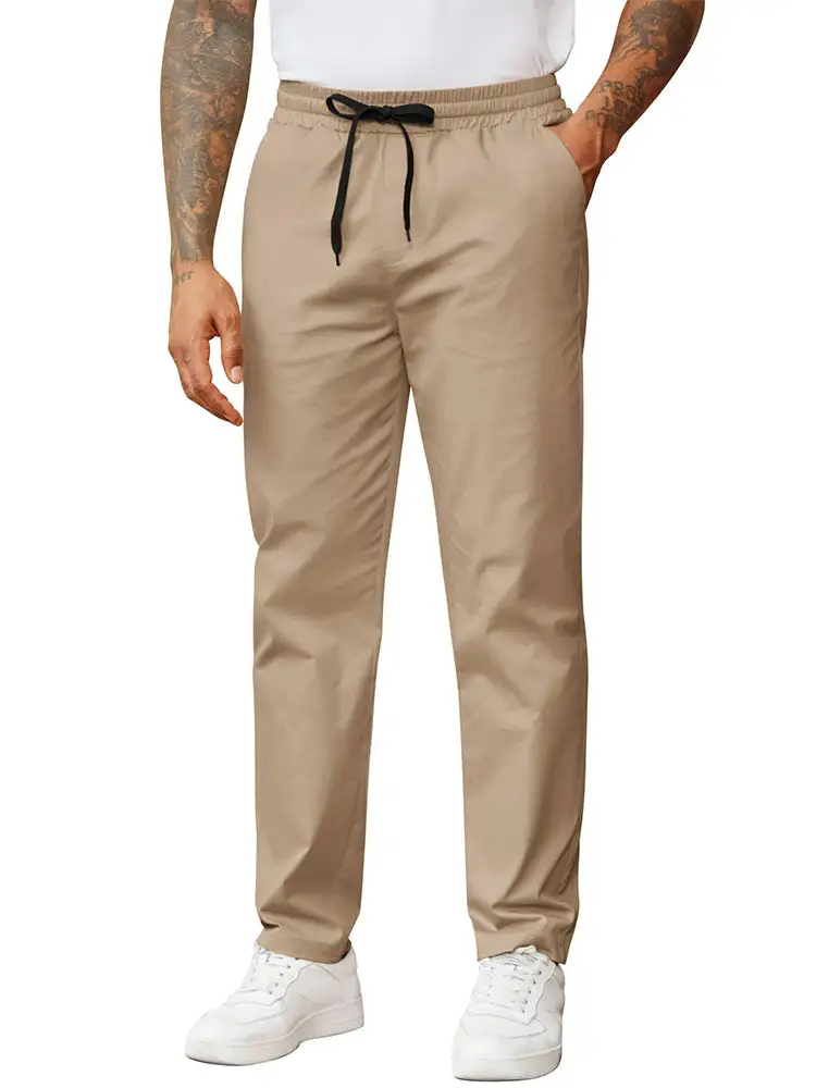 Casual Straight Leg Drawstring Chino Pants