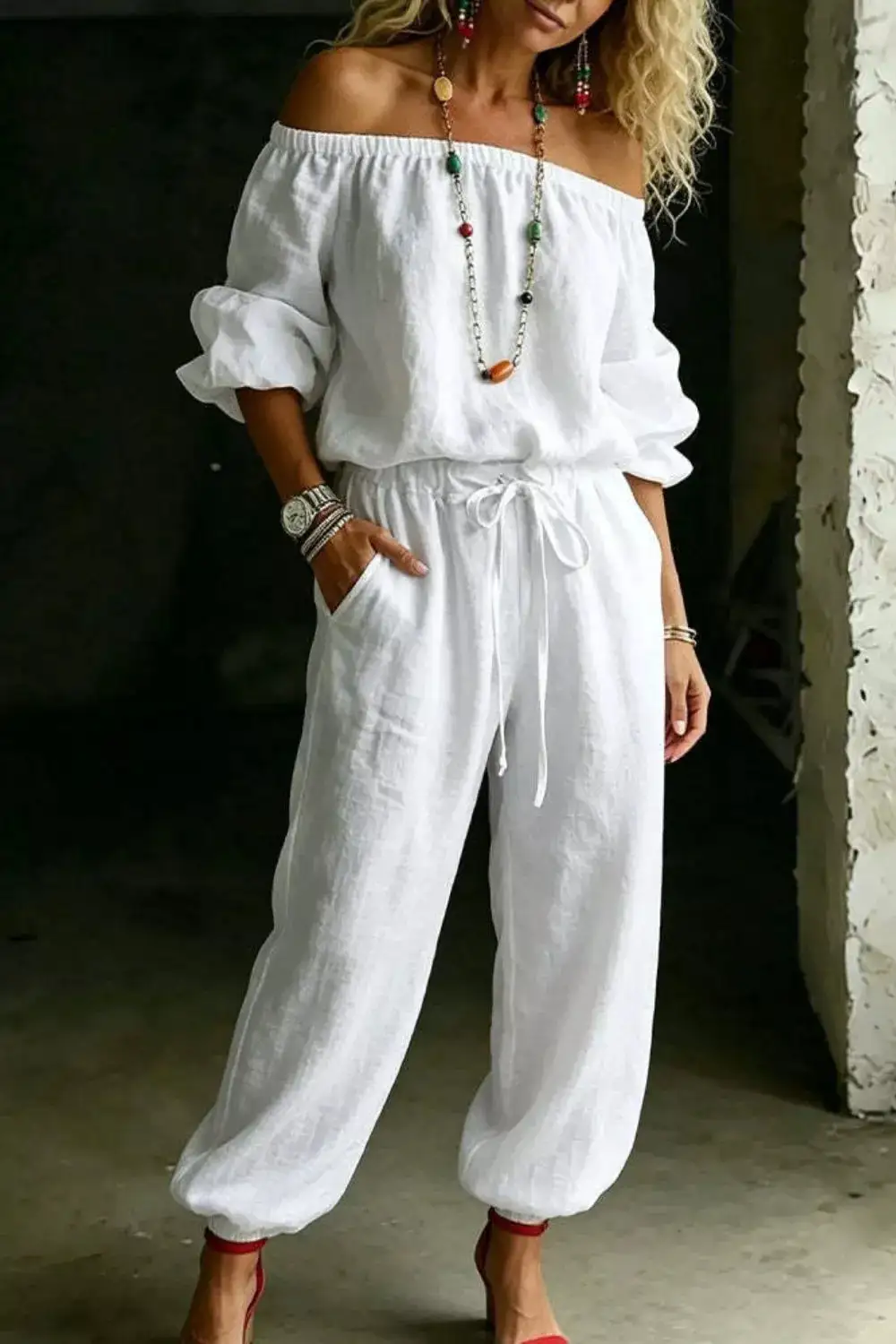 Off-shoulder Top And Pants Set