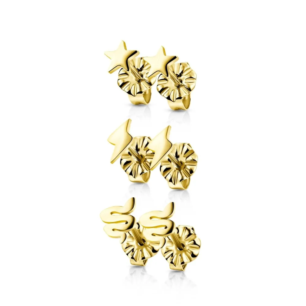 Titanium Snake Star And Lightning Stud Pack Earrings