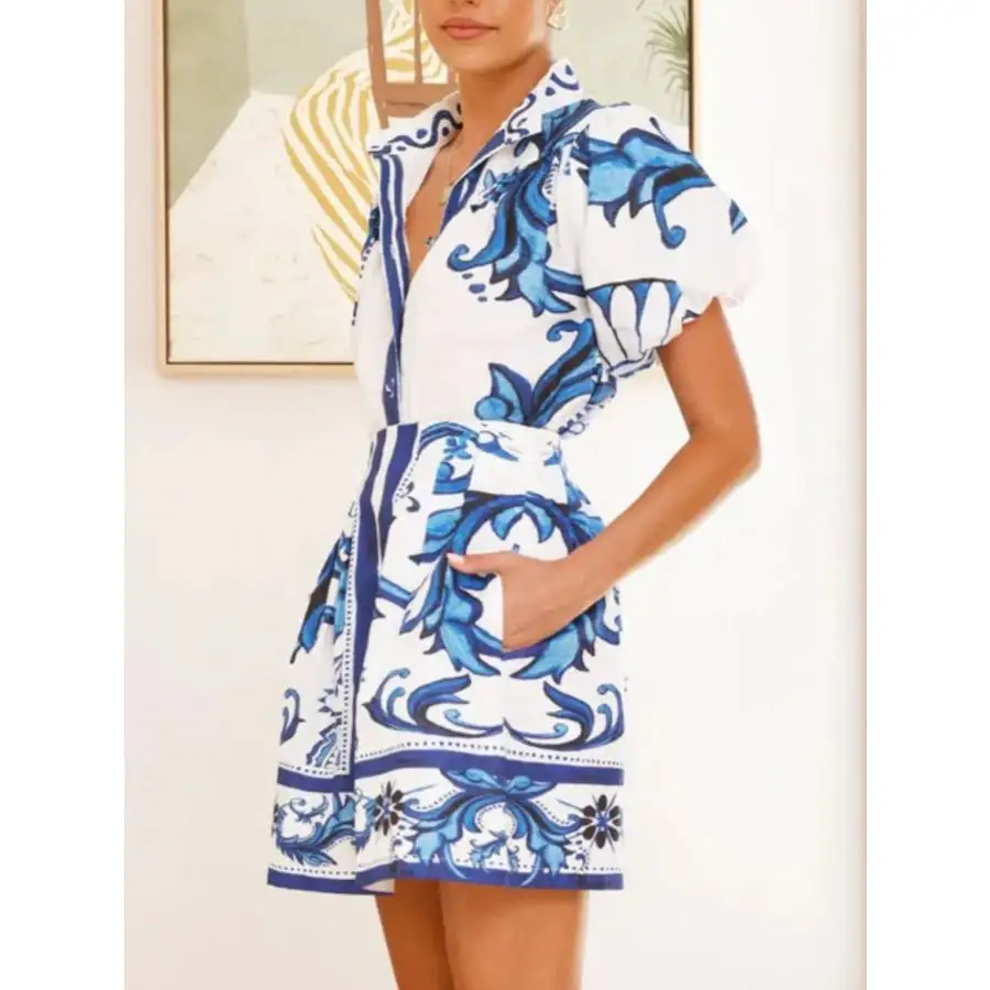 Printed Puff Sleeve Top and Skirt Set