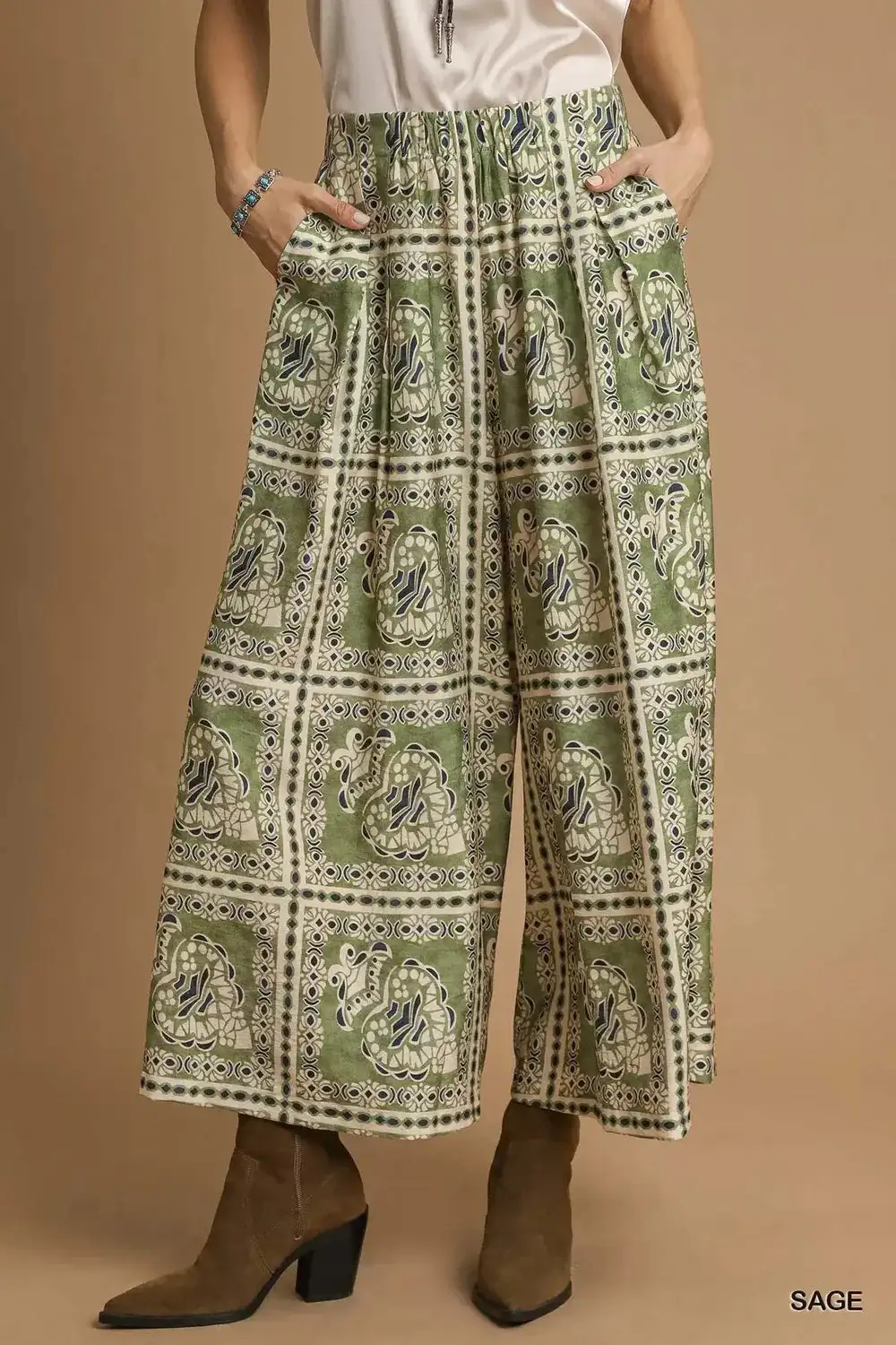 Bohemian Print Pants With Pocket