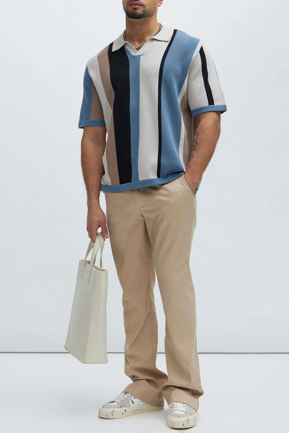 Striped Knit Short Sleeve Polo