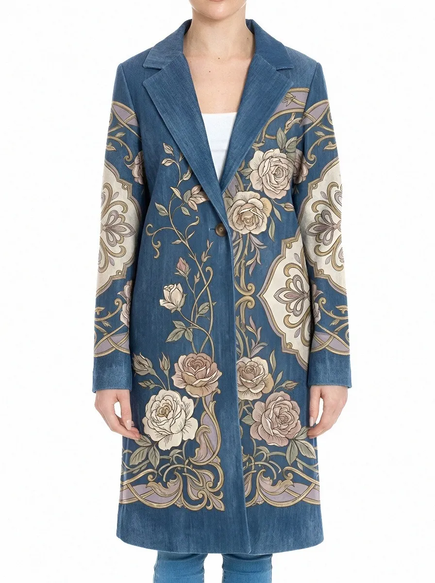 Women's Vintage Floral Mandala Printed Wool Coat