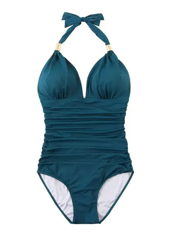 Modest Halter Backless One Piece Swimsuit