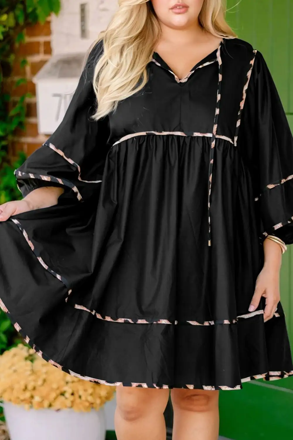 Animal Print Long Sleeve Flared Mini Dress