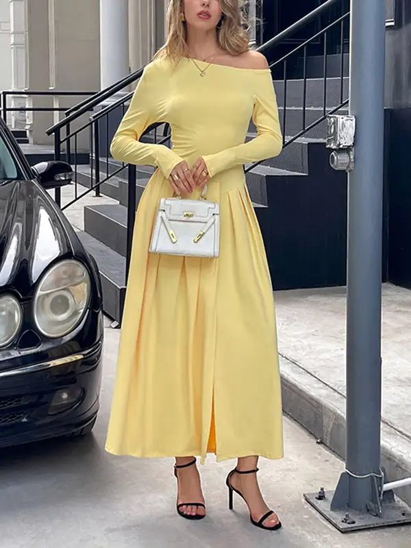 High Pleated Long Maxi Dress