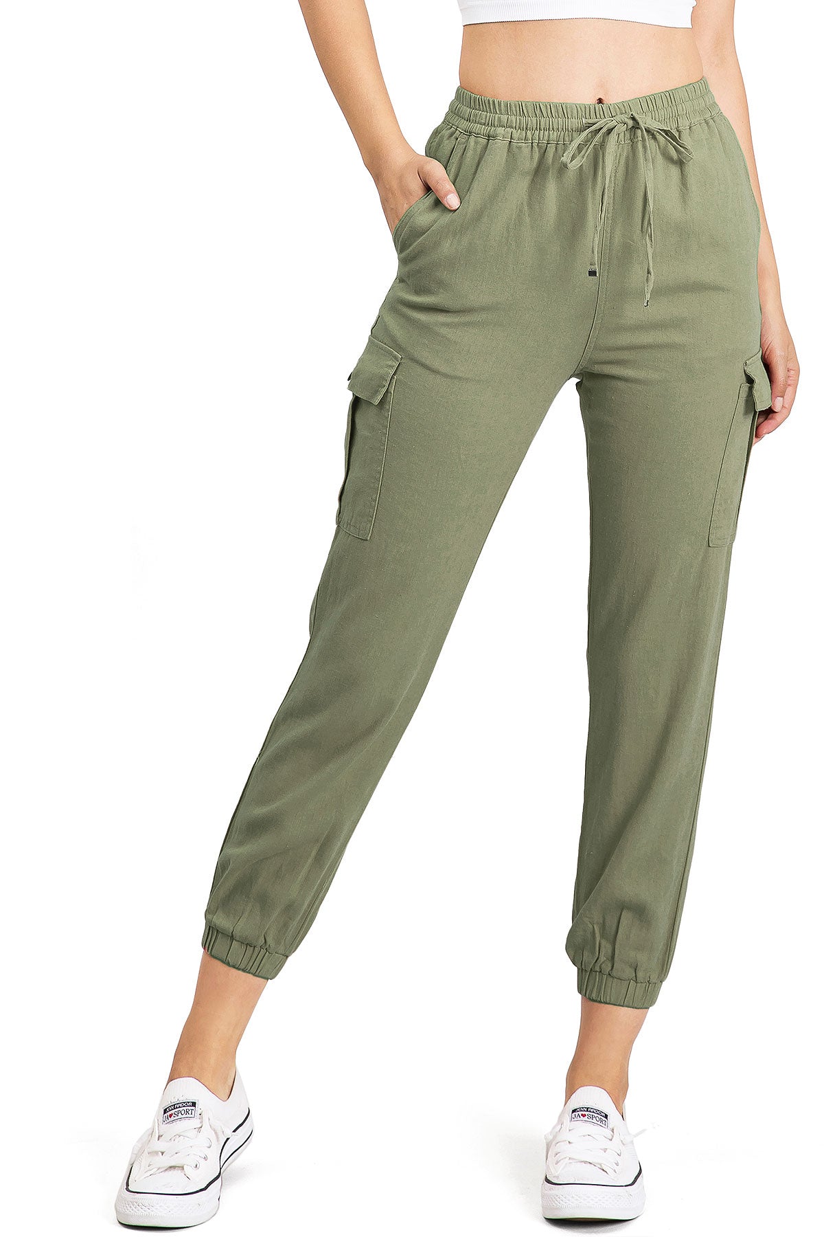 Tan Drawstring Cargo Jogger Pants