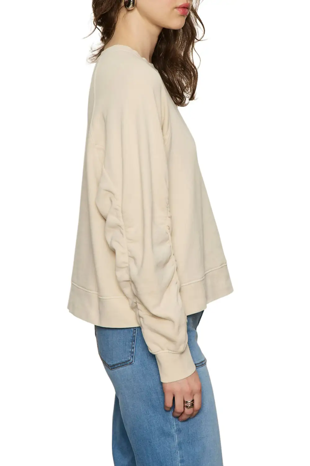 Ribbed Ruched Shirred Relaxed Sweatshirt
