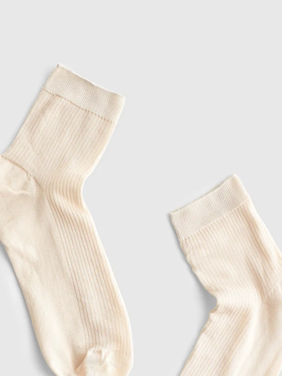 Soft Cream Ribbed Socks