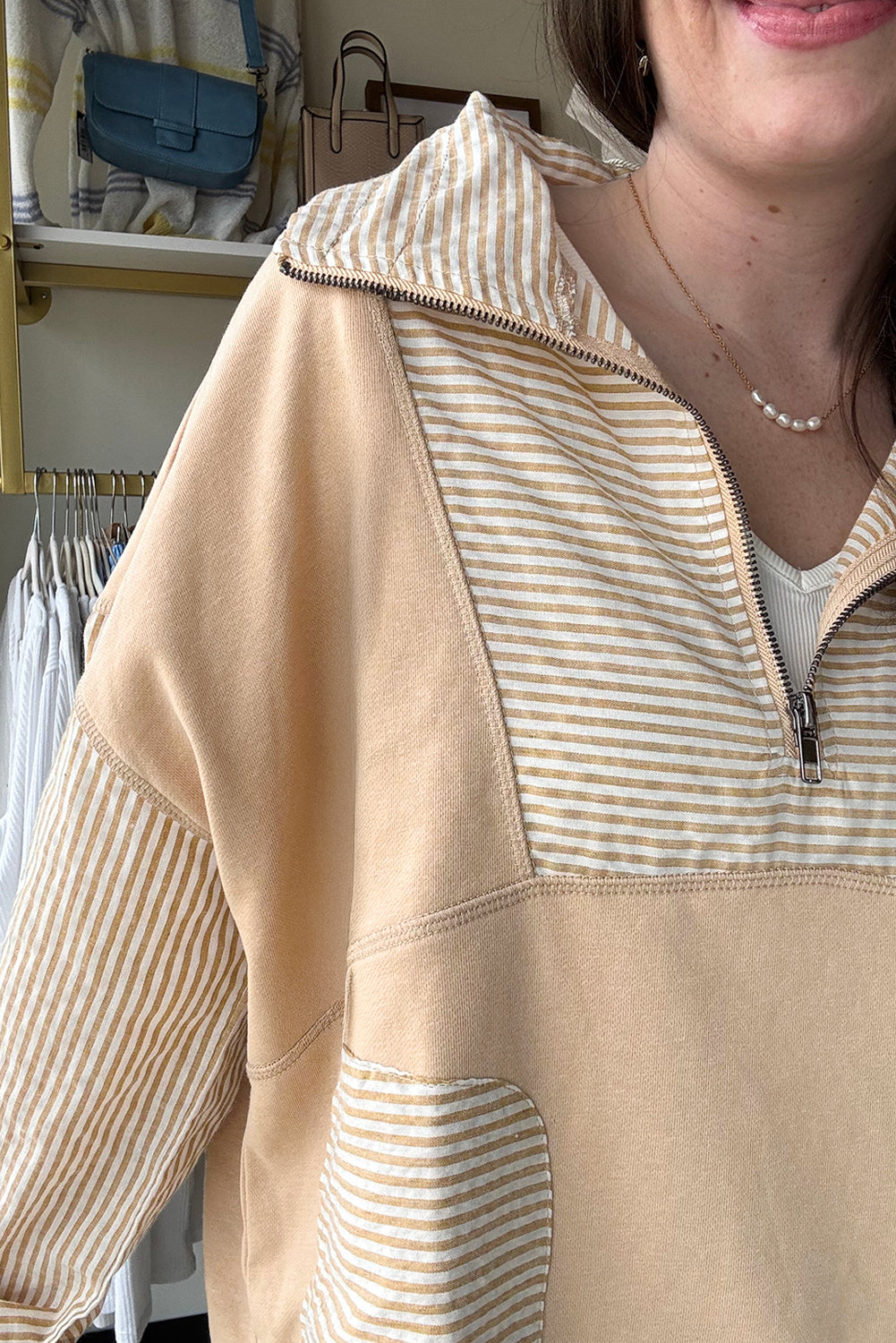 Women's Striped Quarter Zip Long Sleeve Top