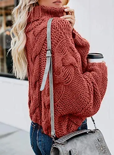 Womens 2025 Winter Fall Solid Turtleneck High Neck BalloonLong Sleeve Sweaters Pullover Outerwear