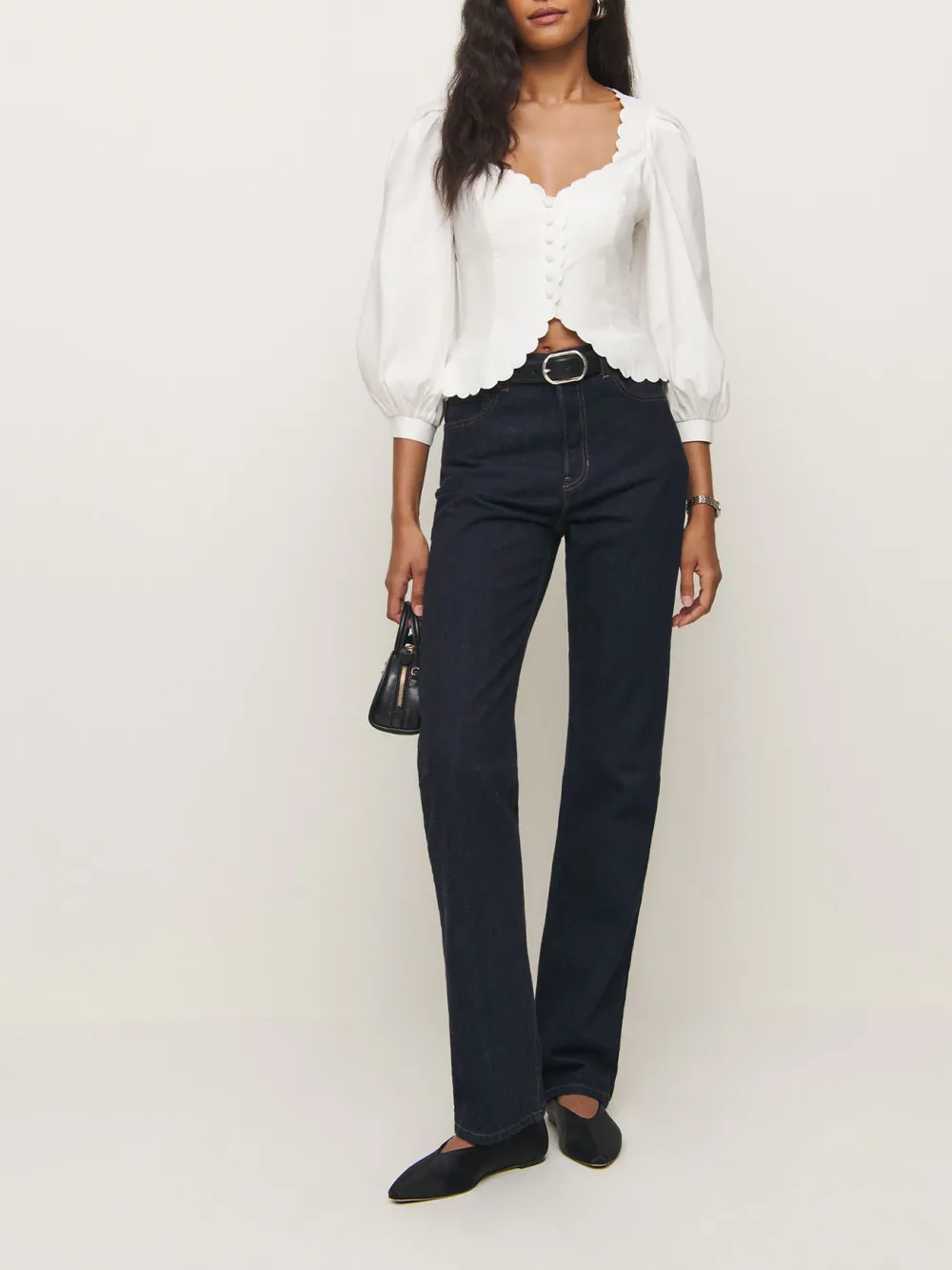 Scalloped Edge Puff Sleeve Crop Top