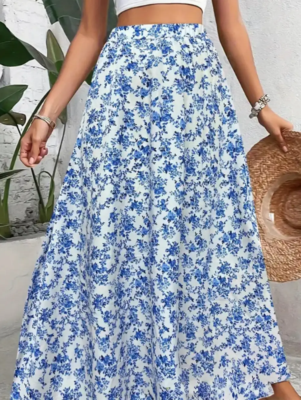 Printed Flare Midi Skirt