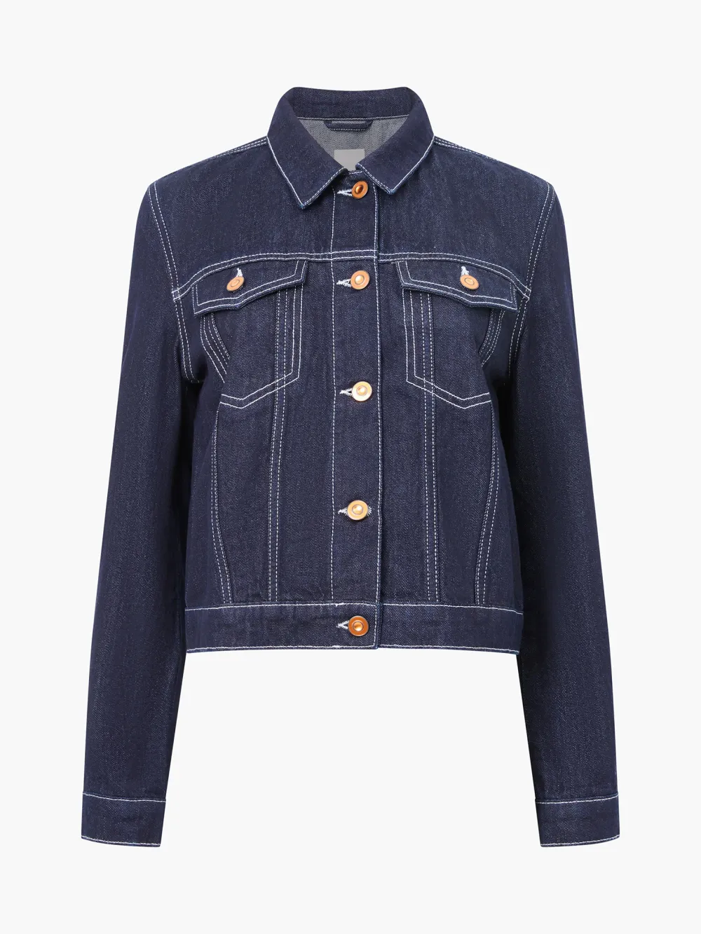 Cotton Contrast Dark Denim Long-Sleeved Jacket