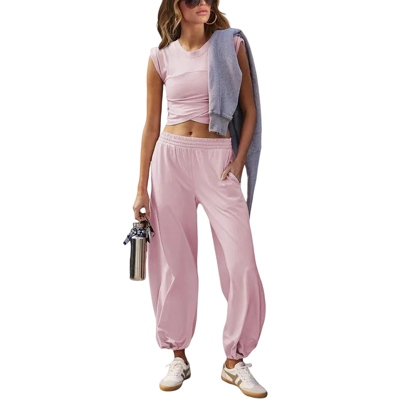 Women's Casual Short-Sleeve T-Shirt and Sweatpants Tracksuit
