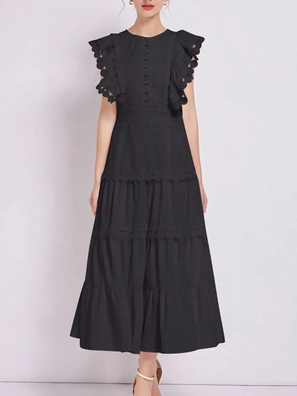 Embroidered Ruffle Tiered Dress Casual