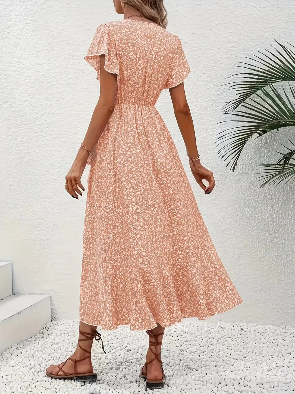 Print Ruffle Hem Wrap Midi Dress