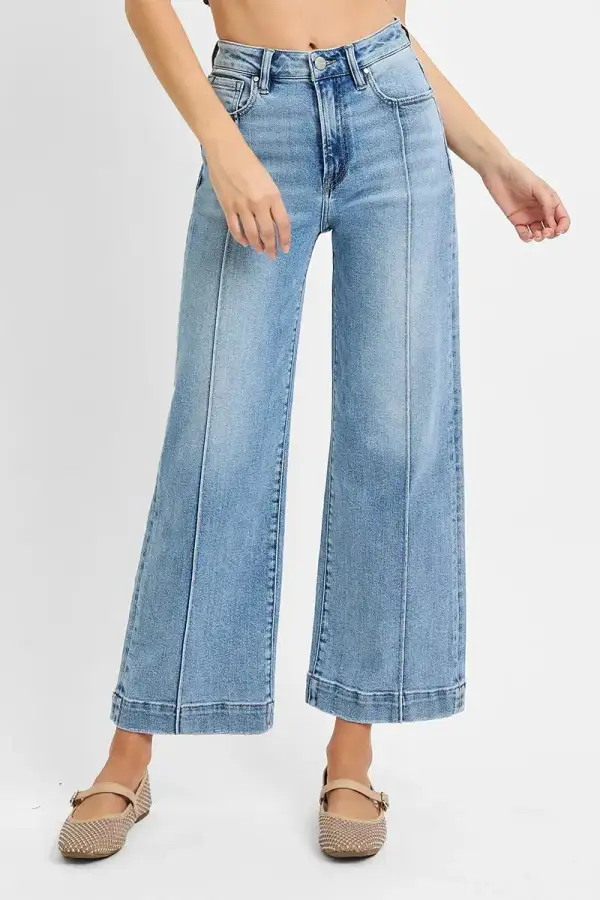 High Rise Front Seam Wide Leg Jeans