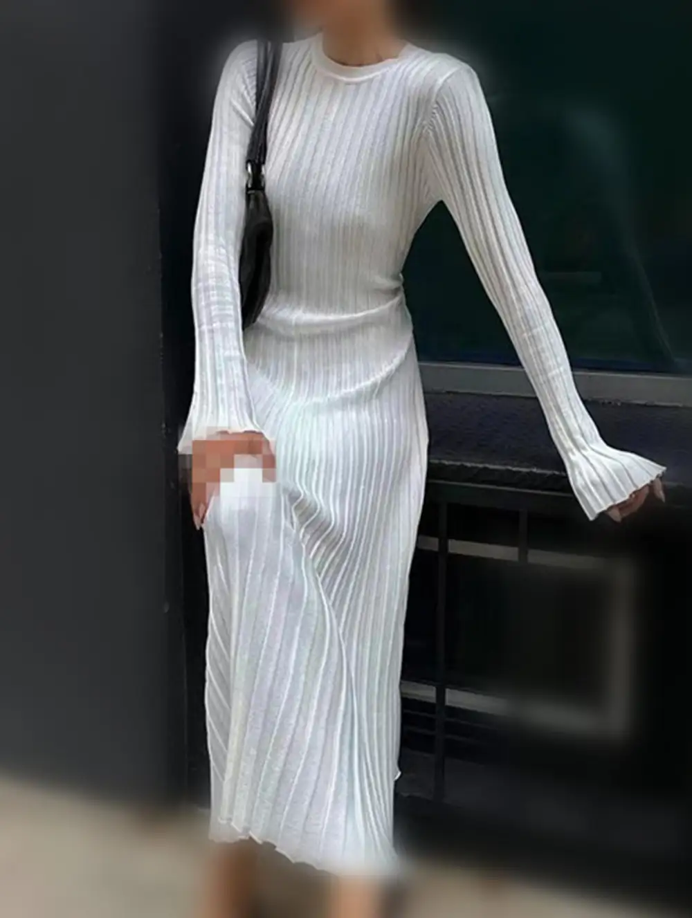 Fitted Waist Ribbed Knit Dress