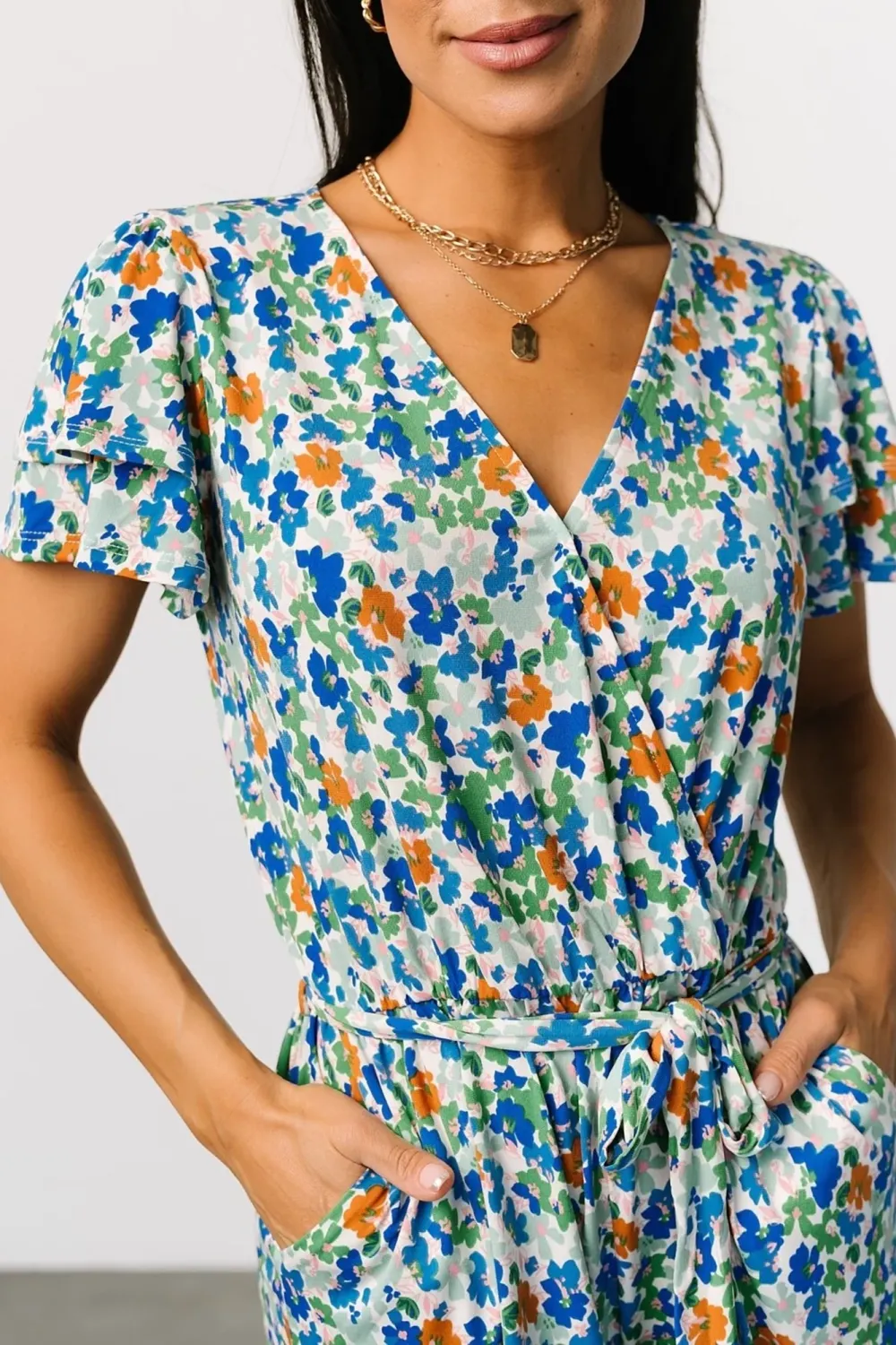 Artistic Versatile Lace Floral Blue Multi Jumpsuit