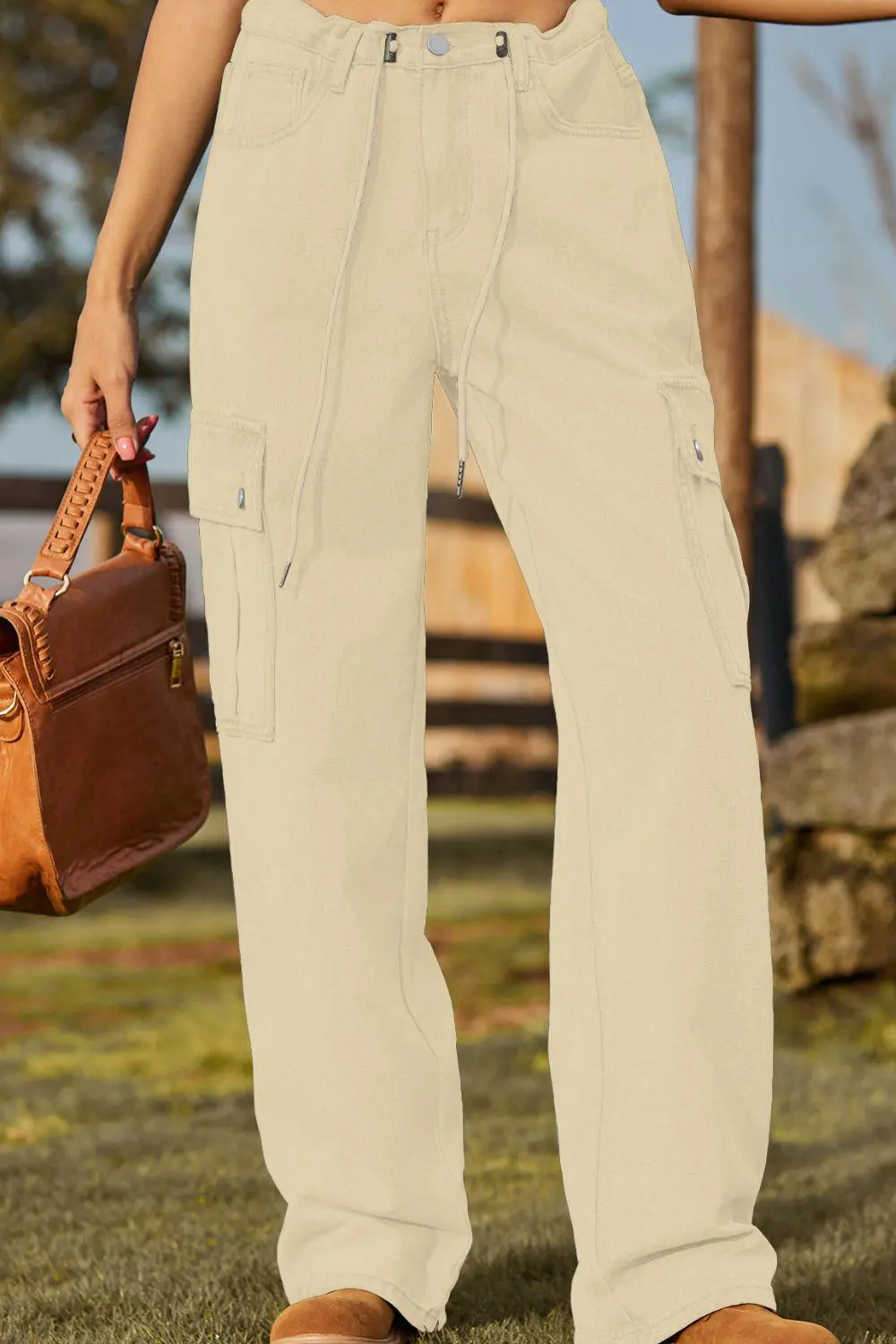 Loose Fit Pocketed Drawstring Denim Jeans