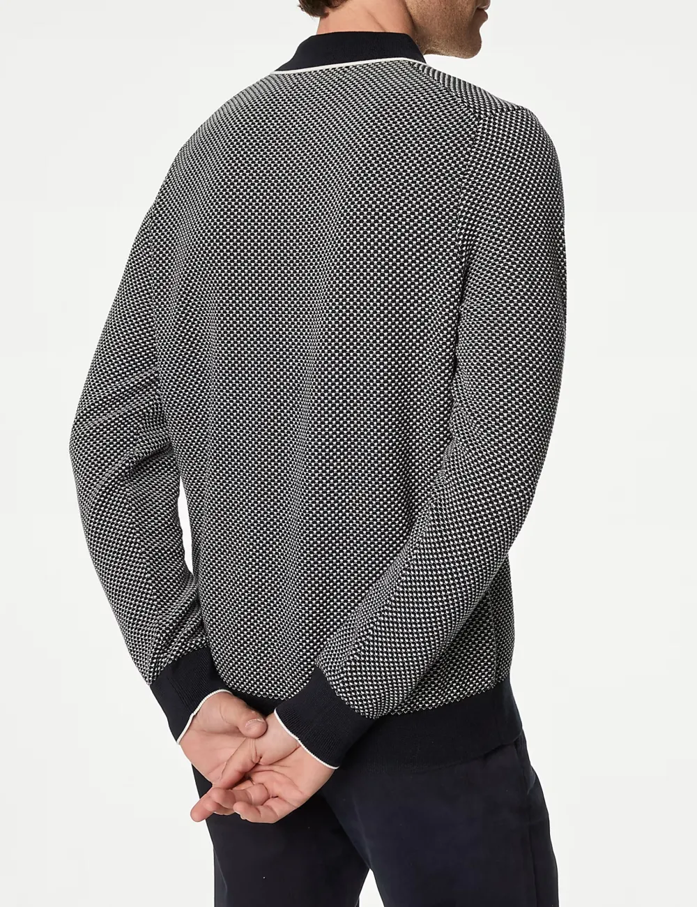 Long Sleeve Textured Knitted Polo Shirt