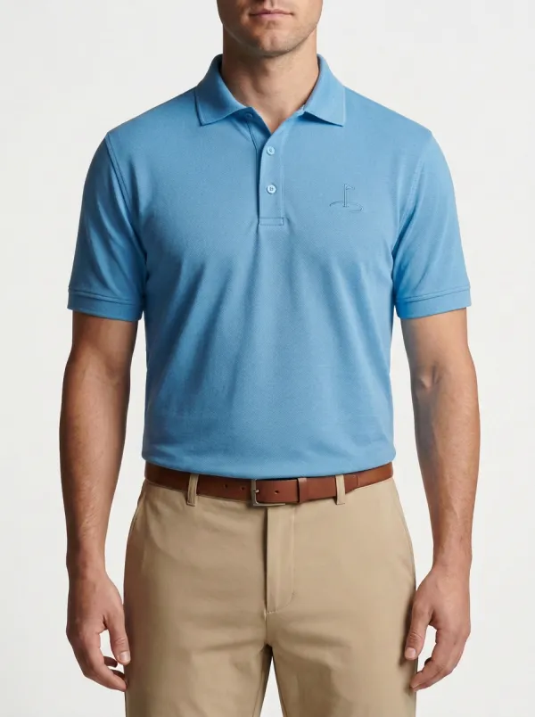 Sport Flag-Motif Embroidered Golf Polo Shirt
