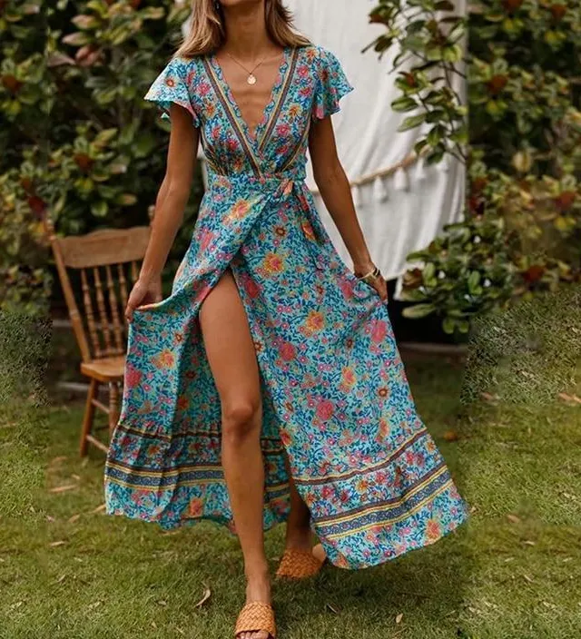 Elegant V Neck Maxi Dress