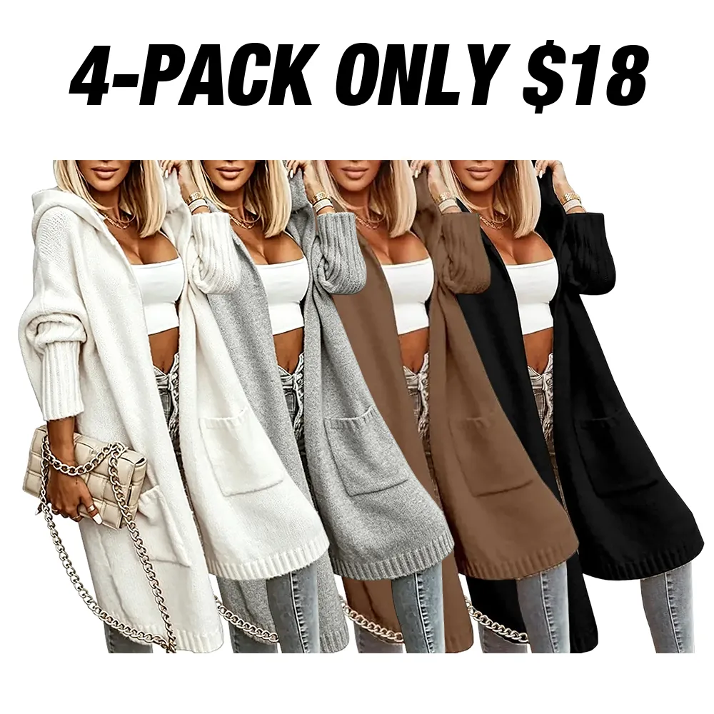 Women's Long Cardigans Cable Knitted Open Front Oversized Hooded Outerwear Sweater Coat