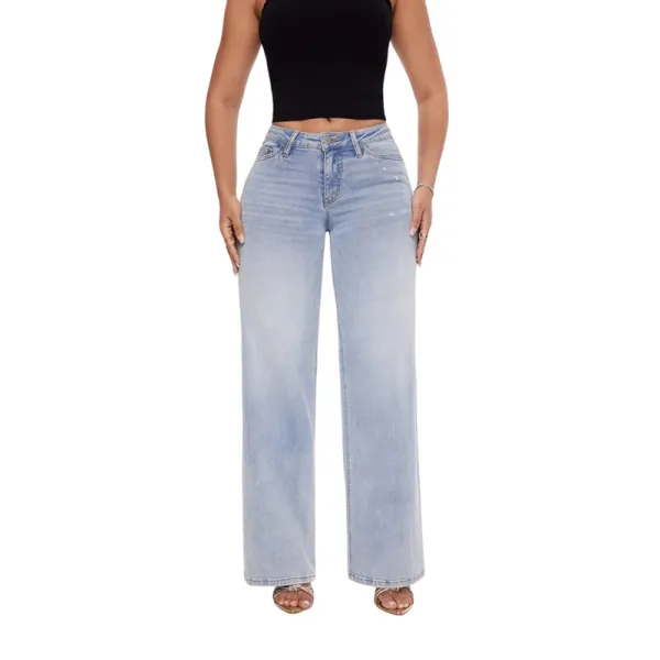 🔥Hot Sale🎁🎉Wide Leg Jeans for Women Stretchy Mid Low Rise Butts Lifting Baggy Jeans Trendy Loose Fit Cute Mom Jeans