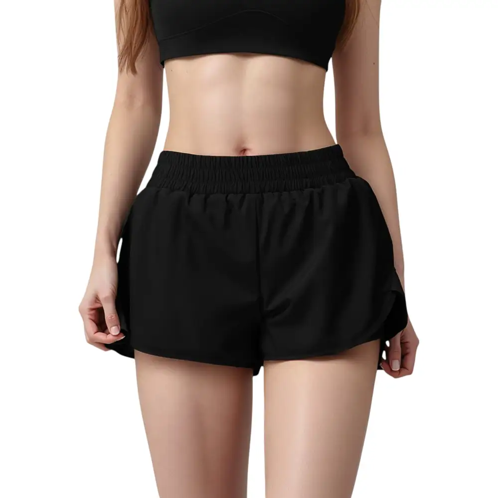High-Waist Elastic-Waist Built-In-Liner Side-Pocket Running Shorts