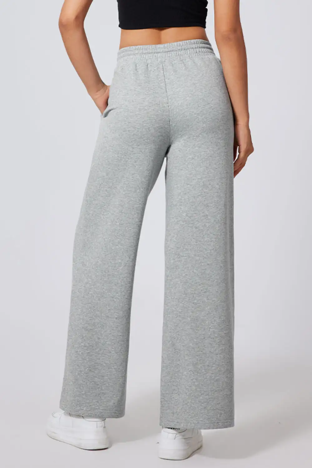 High-Waist Wide-Leg Drawstring Seamed Sweatpants