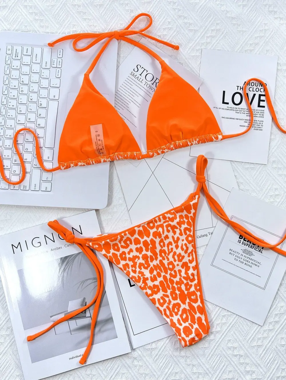 Leopard Print Halter Neck Tie Bikini Swim Set