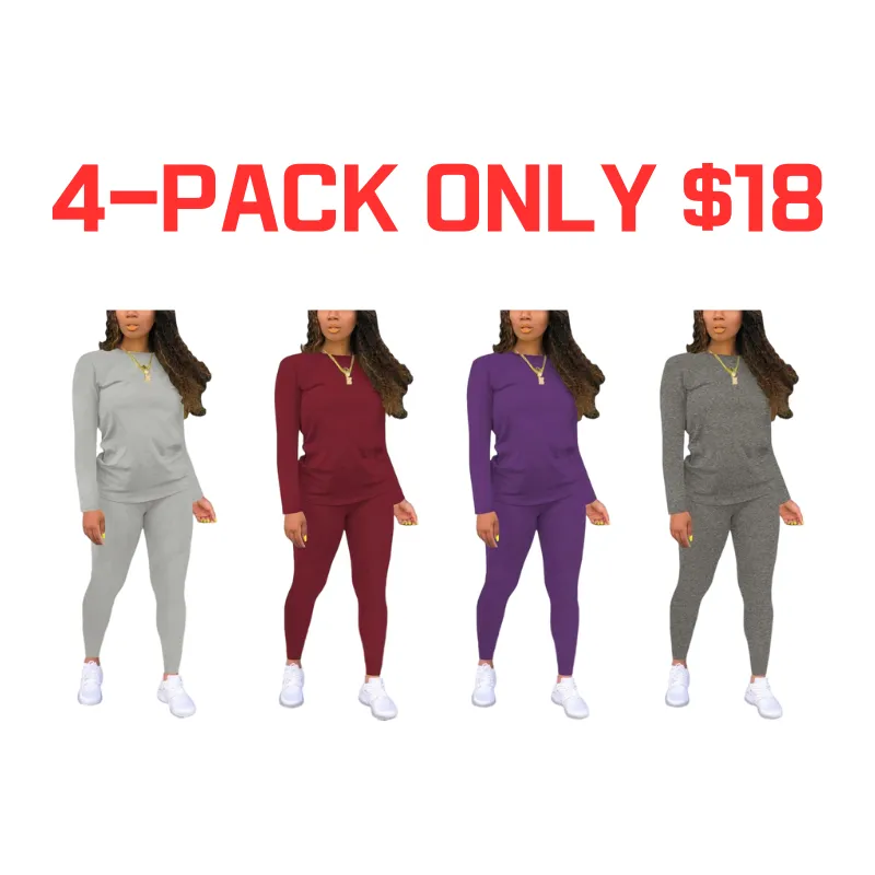 Women's Minimalist Chic Solid Long Sleeve Tee & Elastic Waist Pants Set