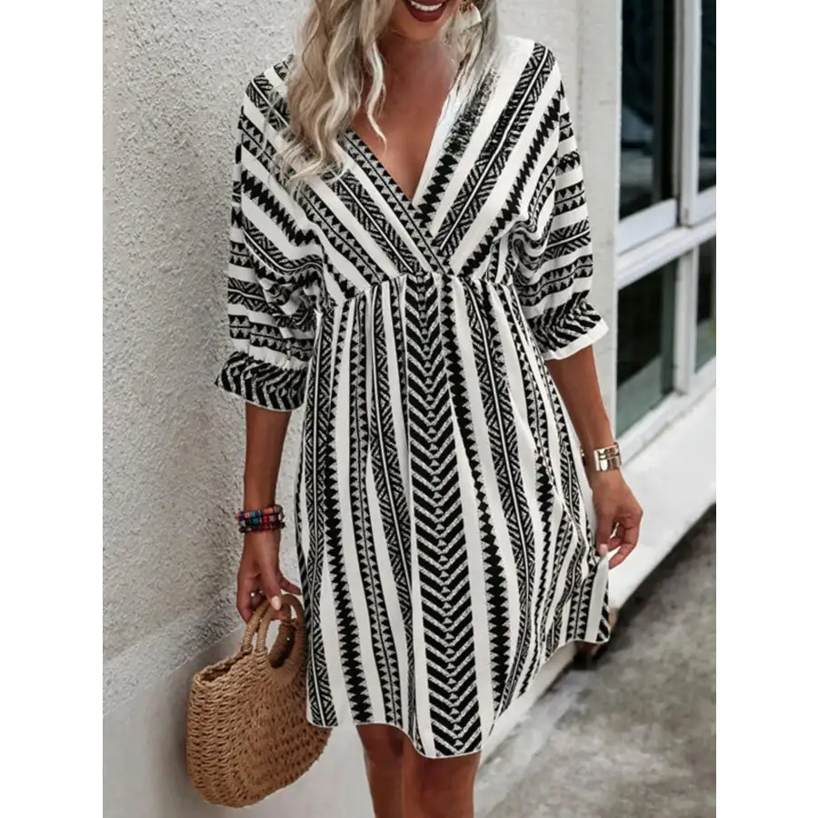 Geometric Print V-neck Mini Dress