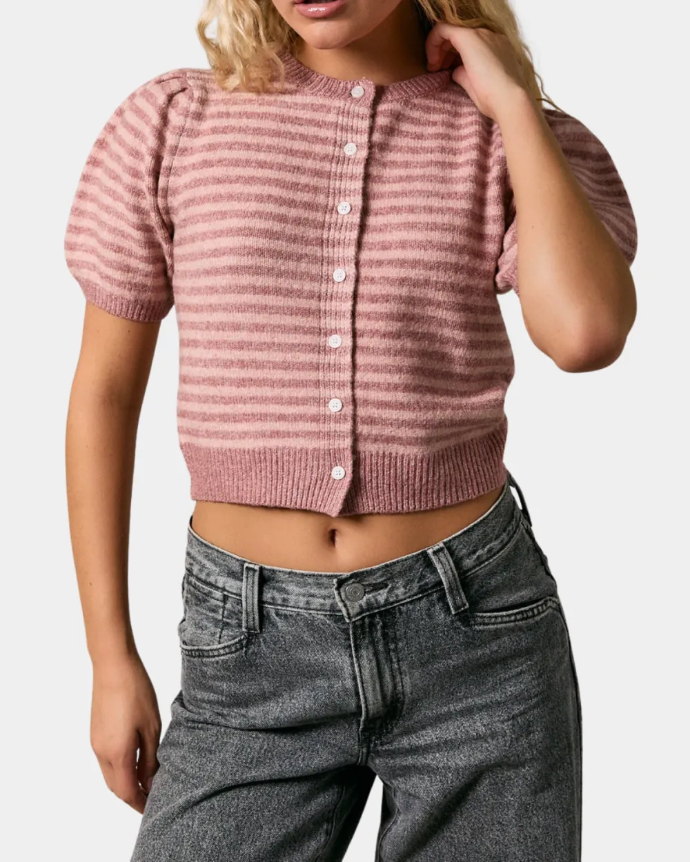 Stripe Short Sleeve Sweater Top