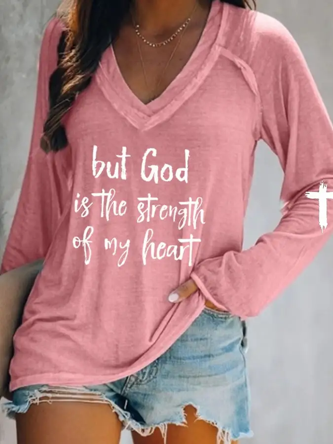 Women's But God Is The Strength Of My Heart Print Long Sleeve T-Shirt