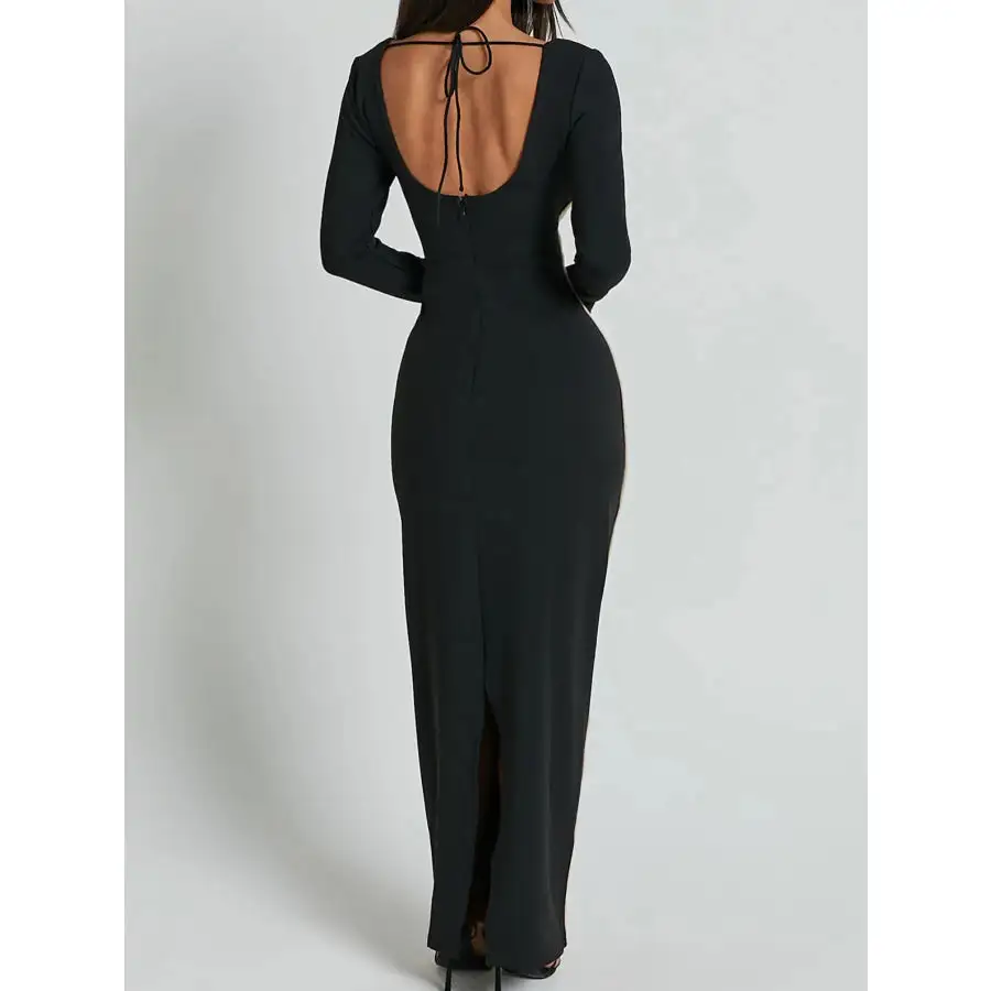 Contrast Trim Long Sleeve Bodycon Maxi Dress